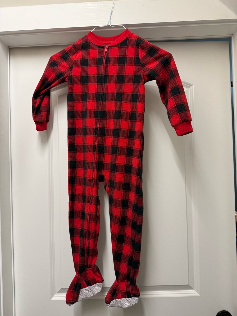 Carter's Red and Black Plaid Fleece Footed One-Piece Pajamas